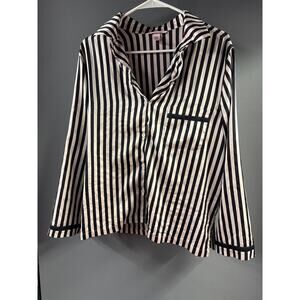 Victoria's Secret satin pajama top in a black and white striped pattern.  XL